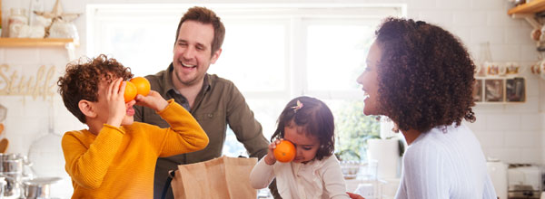 Family with groceries